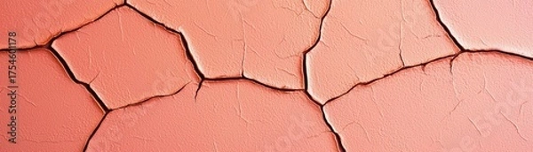 Obraz Close-Up of Cracked Paint Surface Highlighting Textures and Patterns in Soft Coral and Blush Shades for Creative Projects