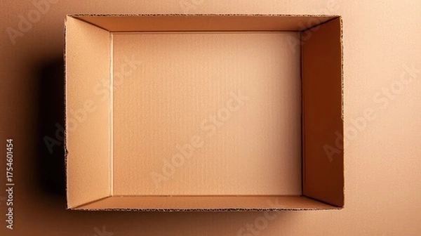 Obraz Empty cardboard box with plain background, ideal for packing, storage, shipping, and various organizational uses