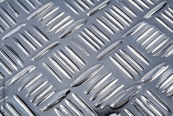 Obraz Metallic texture of shiny aluminum surface with raised diamond pattern reflecting light in intricate design and detail