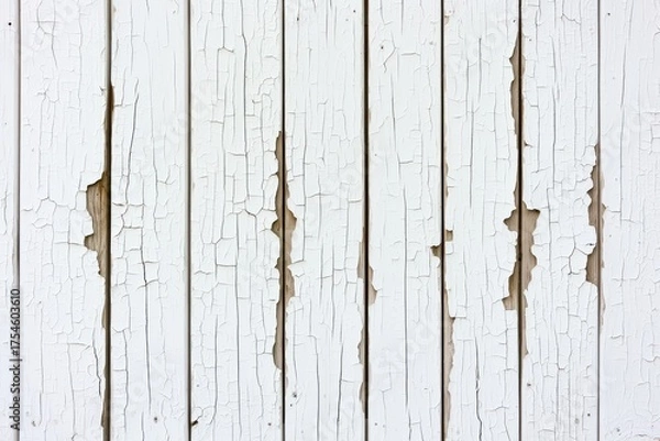 Obraz Weathered white wooden planks with cracked paint texture in rustic style for interior design or background use