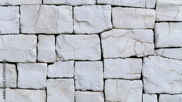 Obraz Textured White Brick Wall Background with Natural Cracks and Variations in Tone Ideal for Design and Architectural Projects