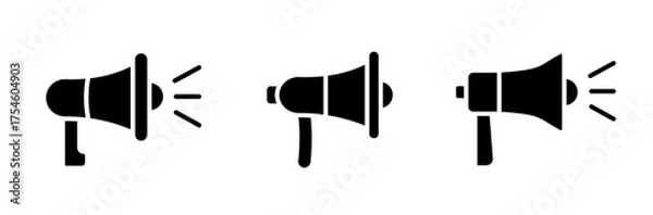 Fototapeta Megaphone icons set. Electric megaphone with sound or marketing advertising. Announcement sign isolated set on white background. Vector