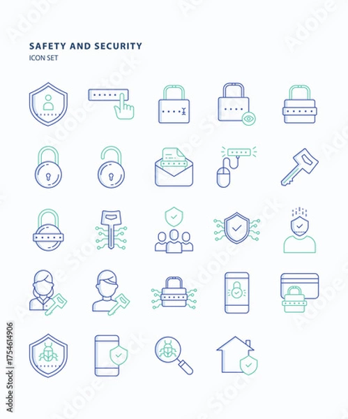 Fototapeta Safety and Security outline color icon set, Its including icons like protection, safe, lock, key