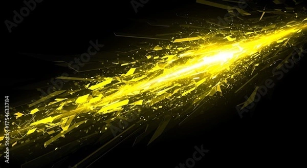 Obraz A bright yellow light streak on a dark black background