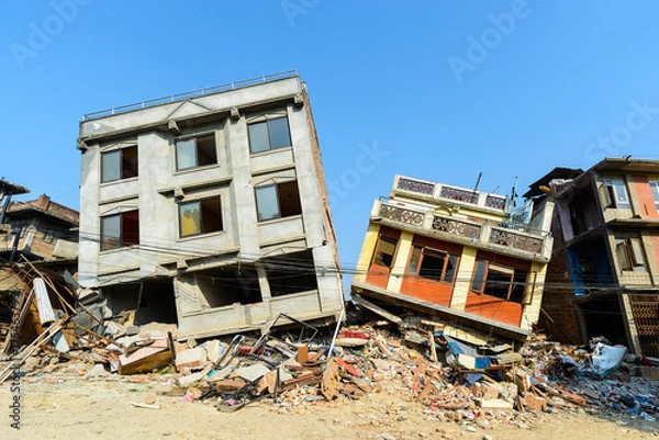 Fototapeta Następstwa trzęsienia ziemi w Nepalu w 2015 r. Zawaliły się budynki w Katmandu