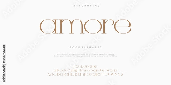 Obraz Amore Abstract Fashion font alphabet. Minimal modern urban fonts for logo, brand etc. Typography typeface uppercase lowercase and number. vector illustration