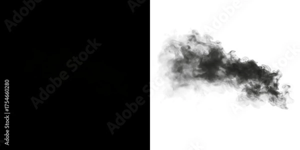 Obraz Black smoke overlay on white background, creating a dramatic contrast, ideal for graphic design projects, enhancing visual storytelling and artistic expression
