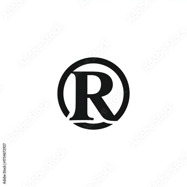 Fototapeta Bold black "R" character in a circle. Minimalist design against a white background