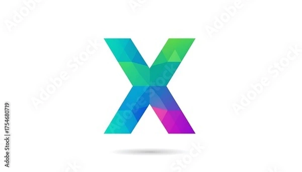 Obraz A stylized uppercase letter "X" rendered in a vibrant geometric style, using a gradient of blue, green, and pink