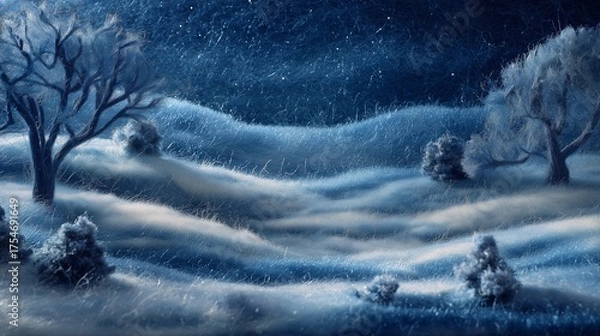 Fototapeta 羊毛フェルトの青い冬景色