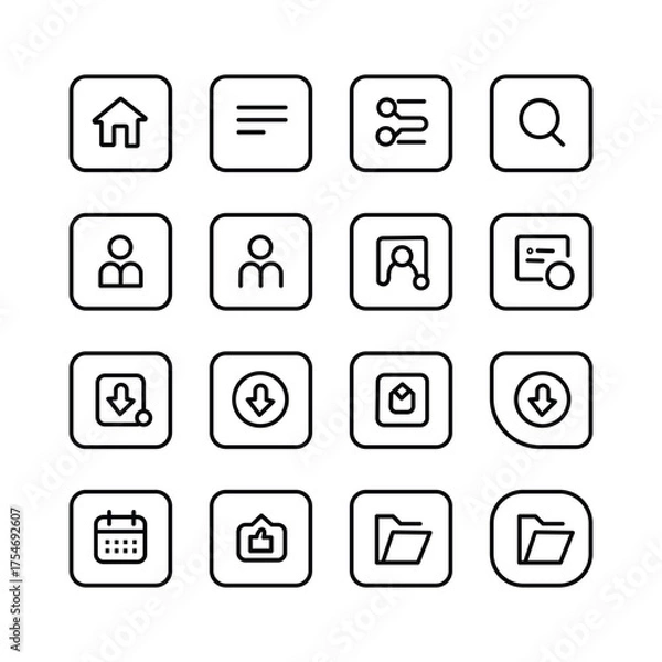 Fototapeta Minimal Line Icon Set – UI & Web Interface vector Collection