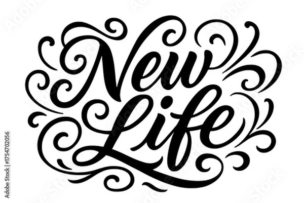 Obraz Elegant Calligraphy Artwork. “New Life”. Elegant modern calligraphy lettering with bold and saturated thick
