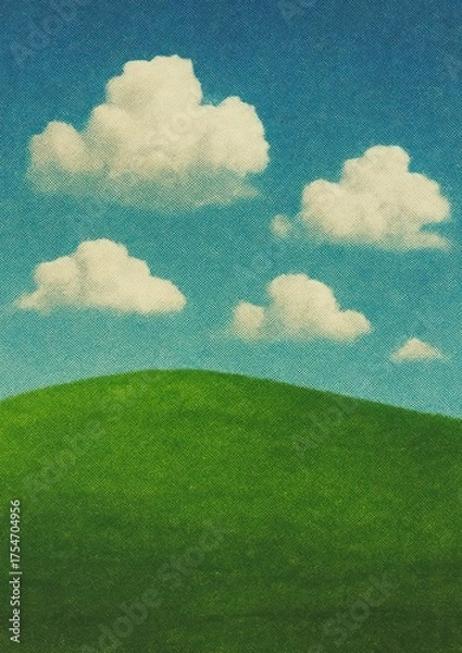 Fototapeta Serene landscape with fluffy clouds.