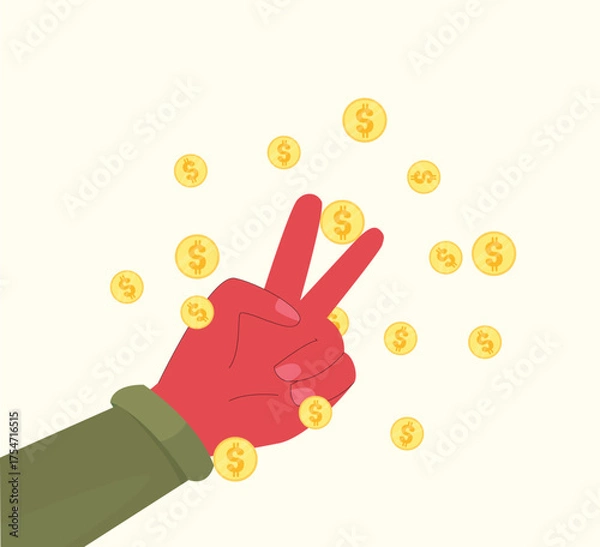 Fototapeta Peace and Prosperity Hand with Floating Dollar Coins