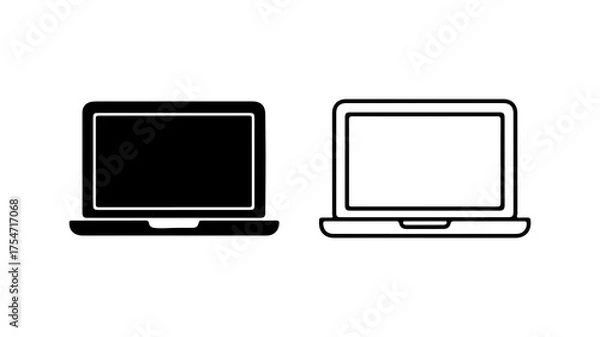 Fototapeta Laptop icons with outline and solid fill with transparent background