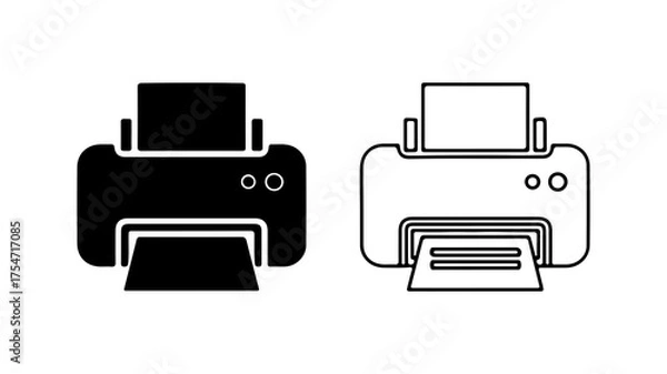 Fototapeta Printer icons with outline and solid fill with transparent background