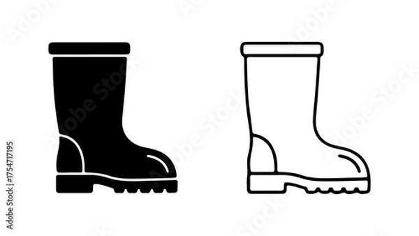 Fototapeta Rubber boots outline and solid with transparent background