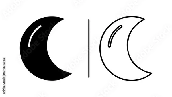 Fototapeta Crescent moons with outline and solid fill with transparent background