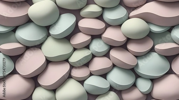 Fototapeta 3D abstract background of soft pastel coloured pebbles and river stones