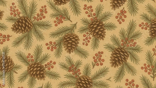 Obraz Vintage pinecone pattern wallpaper