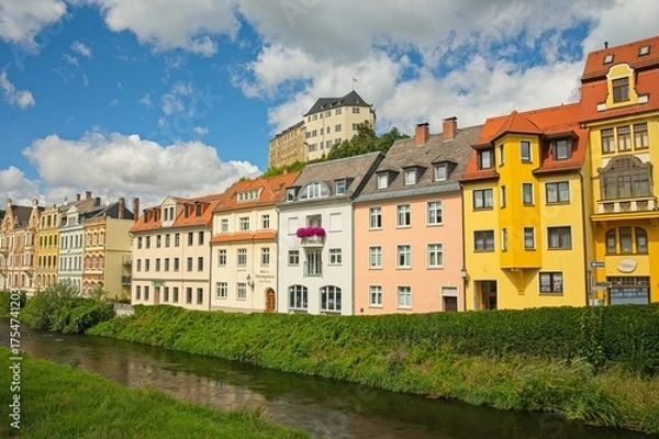 Obraz view to downtown and Upper Castle in Greiz in Thuringia