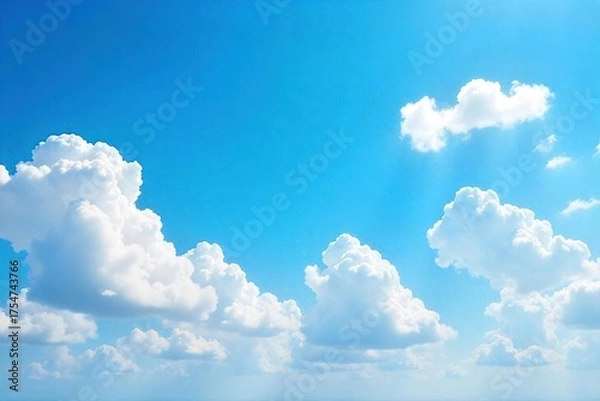 Fototapeta Serene Blue Sky with Fluffy Clouds A Breathtaking Vista of Tranquil Nature, Perfect for Travel and Relaxation
