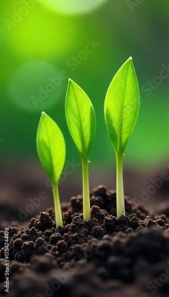 Fototapeta Vibrant Green Sprouts Emerging from Soil A Symbol of Spring Renewal and Growth