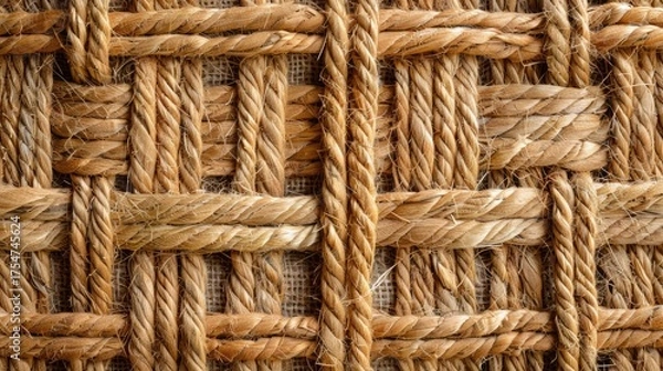 Fototapeta Close-Up of Natural Woven Texture Showing Intricate Patterns of Rope and Fiber Artistry in Earthy Tones