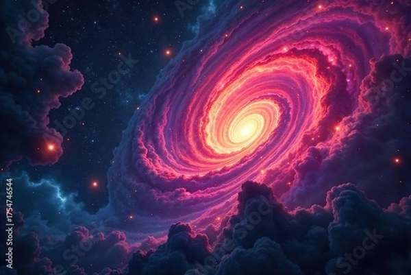 Fototapeta Cosmic Horror Swirling Nebulae in Deep Space Clash in a Nightmarish Celestial Landscape of Vibrant, Distorted Colors and Screaming Stars