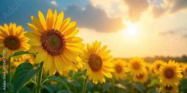 Fototapeta Sunflowers Basking in Golden Hour Sunlight A Breathtaking Display of Natures Beauty