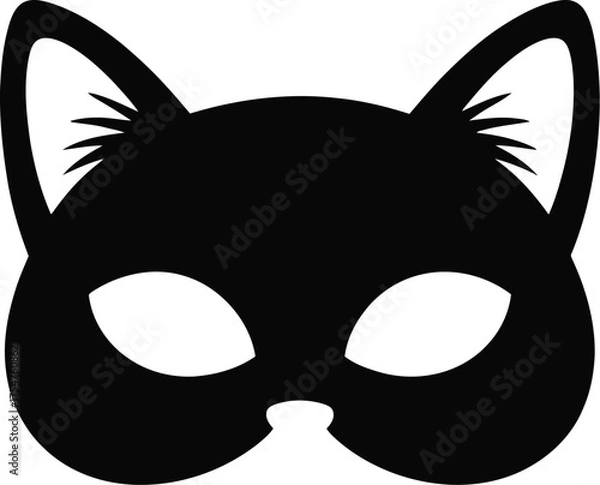 Fototapeta Mysterious black cat mask with pointed ears and cut-out eye holes