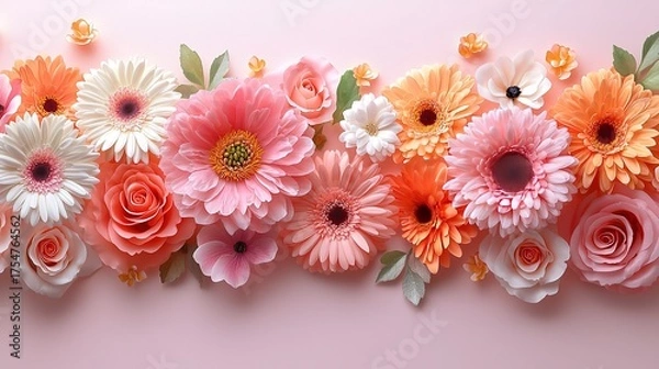 Obraz Peony Chrysanthemum Floral Close-up in Pink Orange Tones Elegant Background
