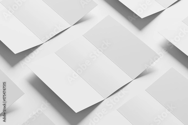 Fototapeta A4 Trifold Brochure White Blank 3D Rendering Mockup