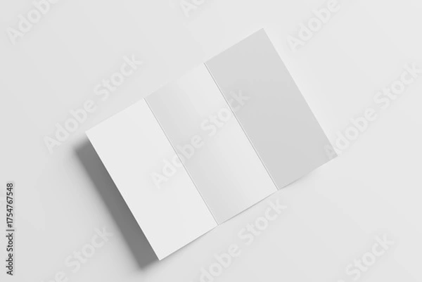 Fototapeta A4 Trifold Brochure White Blank 3D Rendering Mockup