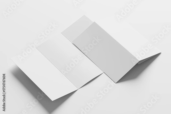 Fototapeta A4 Trifold Brochure White Blank 3D Rendering Mockup