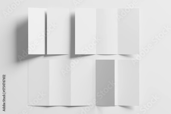 Fototapeta A4 Trifold Brochure White Blank 3D Rendering Mockup