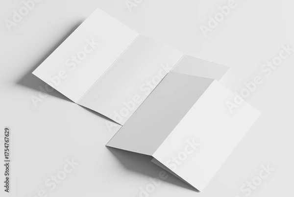 Fototapeta A4 Trifold Brochure White Blank 3D Rendering Mockup
