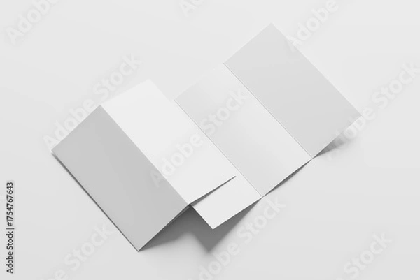 Fototapeta A4 Trifold Brochure White Blank 3D Rendering Mockup