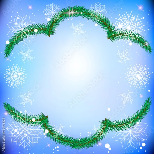 Obraz christmas background with snowflakes and fir branches
