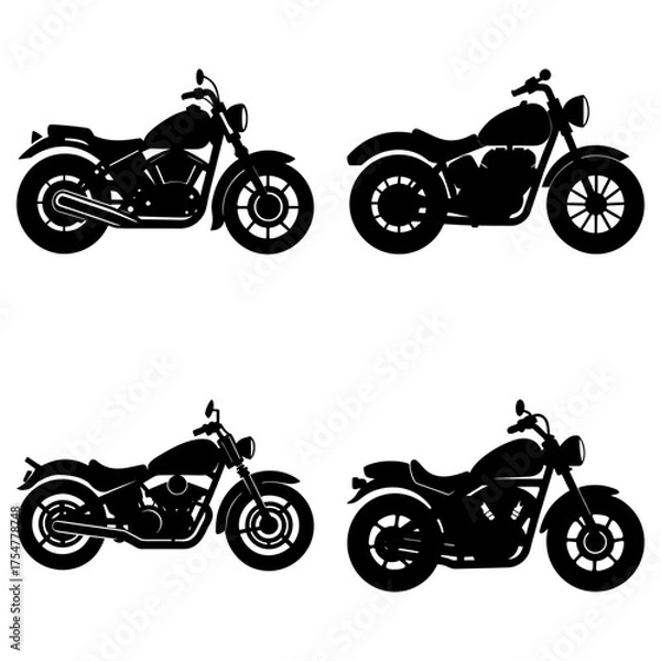 Obraz Four black motorcycle silhouettes displayed in a square arrangement on a white background scene