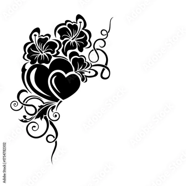 Fototapeta Ornamental Floral Design A classic black and white floral design element featuring elegant, curved leaves and intricate detailing. Perfect for use in decorative borders, logos