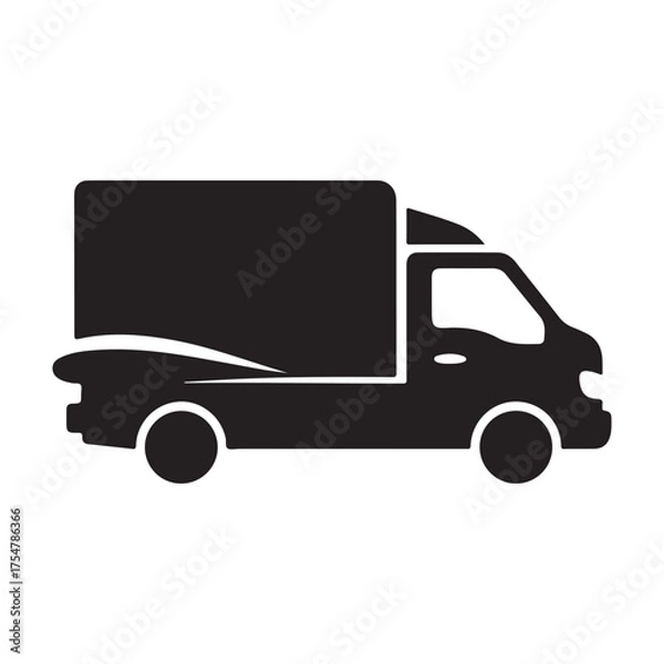 Fototapeta Modern red delivery truck icon with wheels and cargo box suitable for logistics and shipping services