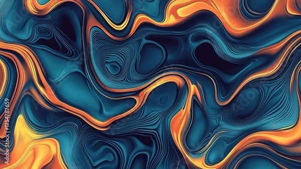 Obraz Abstract blue and brown background with wavy lines, fluid shapes and dynamic gradient, elegant design element

