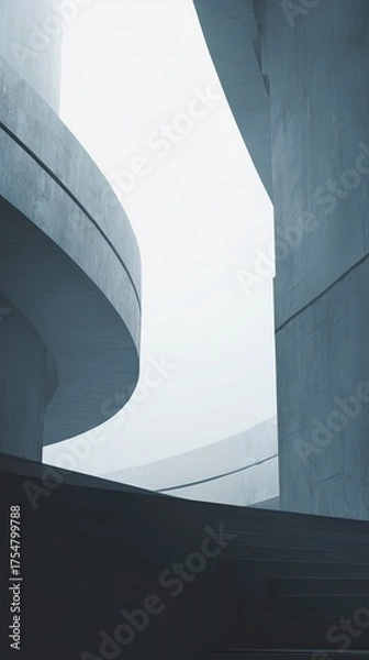 Fototapeta Abstract architectural composition featuring concrete curves and geometric shapes against a bright sky, emphasizing modern design and urban structure