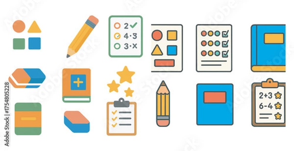 Obraz Educational outline icons set – flat, linear, learning and teaching symbols
