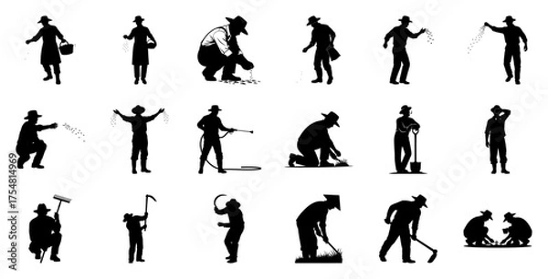 Fototapeta Farmers planting and working with tools agriculture