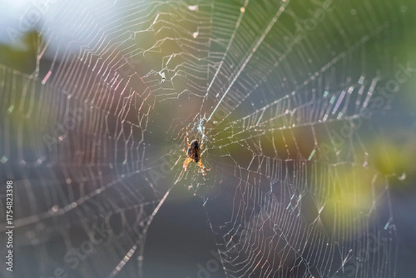 Obraz A torn web with a spider in the center.