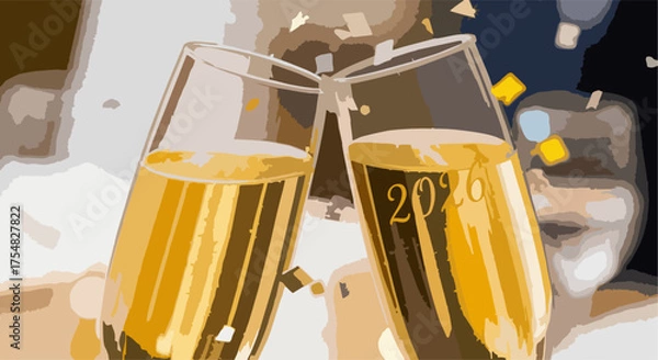 Obraz Champagne Toast with 2026 Text and Confetti