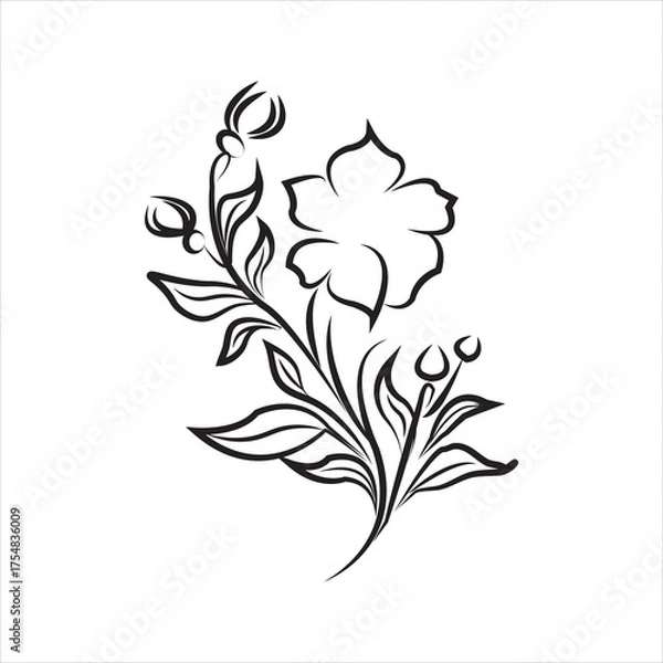 Fototapeta Minimal botanical leaf line art vector. Tattoo flower icon. simple botanical line drawings featuring delicate leaves and branches, ideal for logos, tattoos, invitations, and modern decor.
