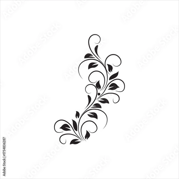 Obraz Minimal botanical leaf line art vector. Tattoo flower icon. simple botanical line drawings featuring delicate leaves and branches, ideal for logos, tattoos, invitations, and modern decor.